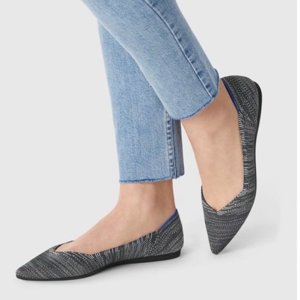 Rothy's The Point‎ Flats Granite Heather Black Gray Woven Shoes Size 6.5 Ballet